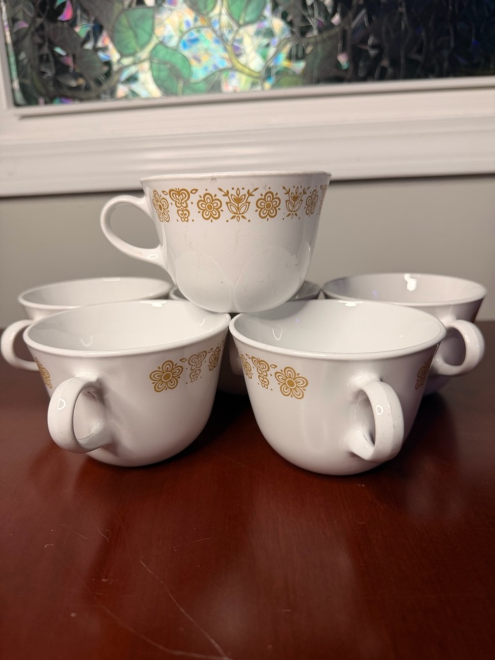 Corelle Livingware Butterfly Gold Floral Teacup Mug Set of 6